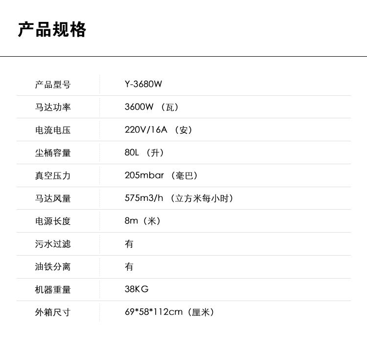 御衛仕工業(yè)級別吸油機Y-3680W