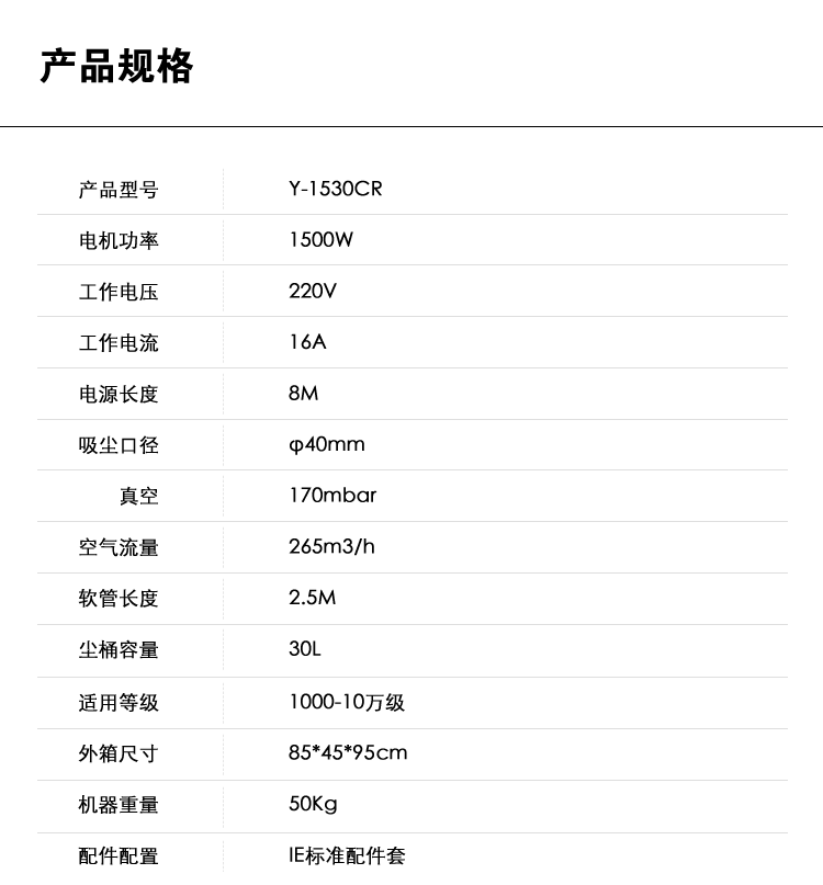 御衛仕無(wú)塵室吸塵器Y-1530CR